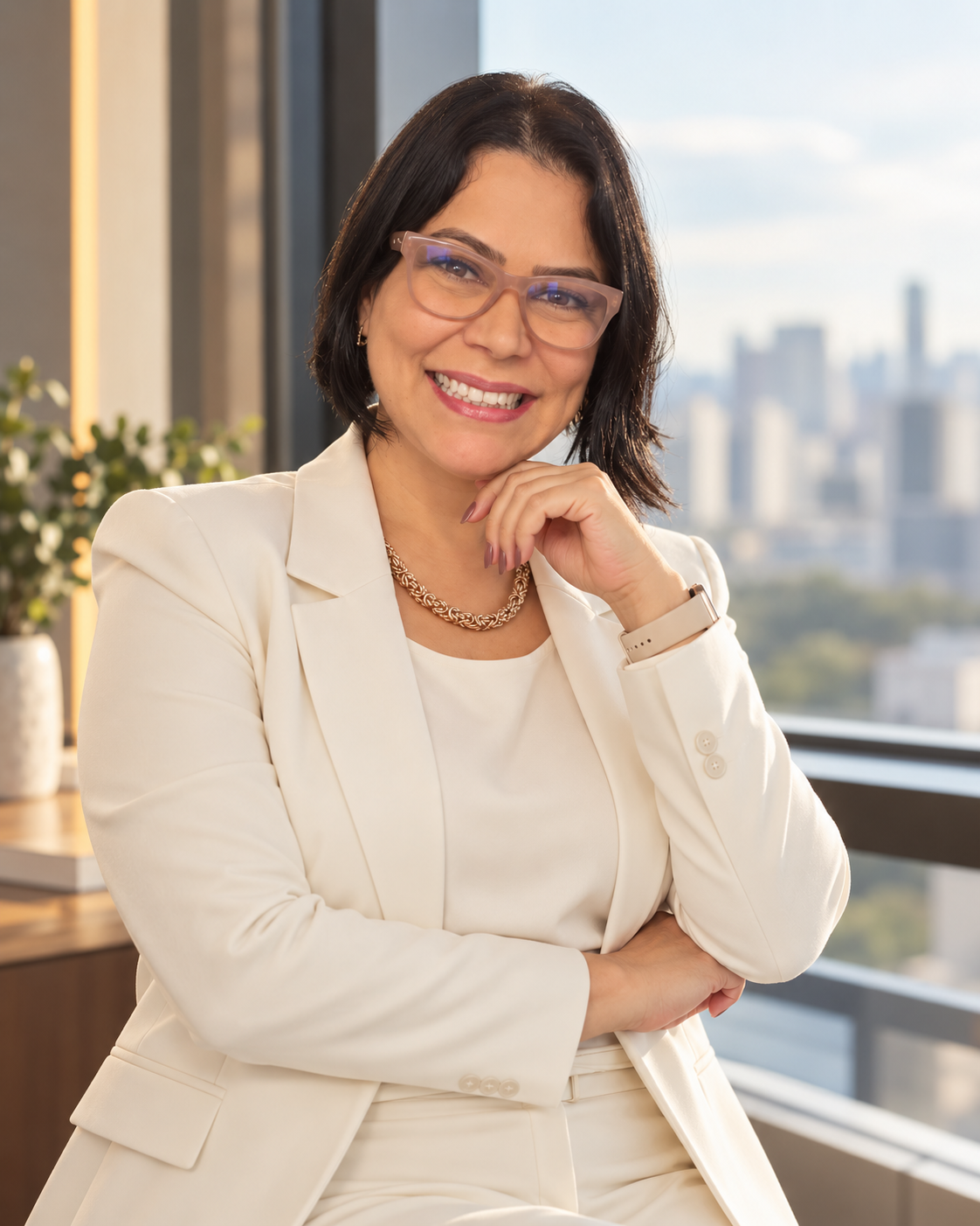 Retrato profissional de Tatiana em escritório